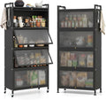 GIANTEX 5-Tier Kitchen Storage Cabinet, 4 PC Doors, Rolling Wheels (Black) | Mobile Metal Pantry Cabinet with 4 Hooks & Adjustable Feet, 60" Baker's Rack Microwave Stand for Dining & Living Room by Giantex