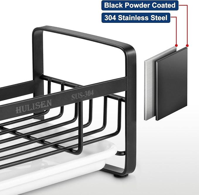 HULISEN Kitchen Sponge Holder, 304 Stainless Steel Sink Caddy, Black | Removable Drain Tray, Holds Sponges Soap Bottles Brushes, Countertop Storage, No Dispenser or Brush - Image 6