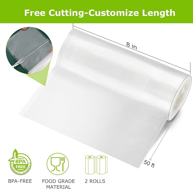 Bonsenkitchen Vacuum Sealer Bags Rolls, 2 pack 8 in x 50 ft Rolls | Commercial Grade, Heavy Duty, Durable Food Sealer Bags, Seal a Meal, Food Storage & Sous Vide Cooking, BPA Free, VB23 - Image 6