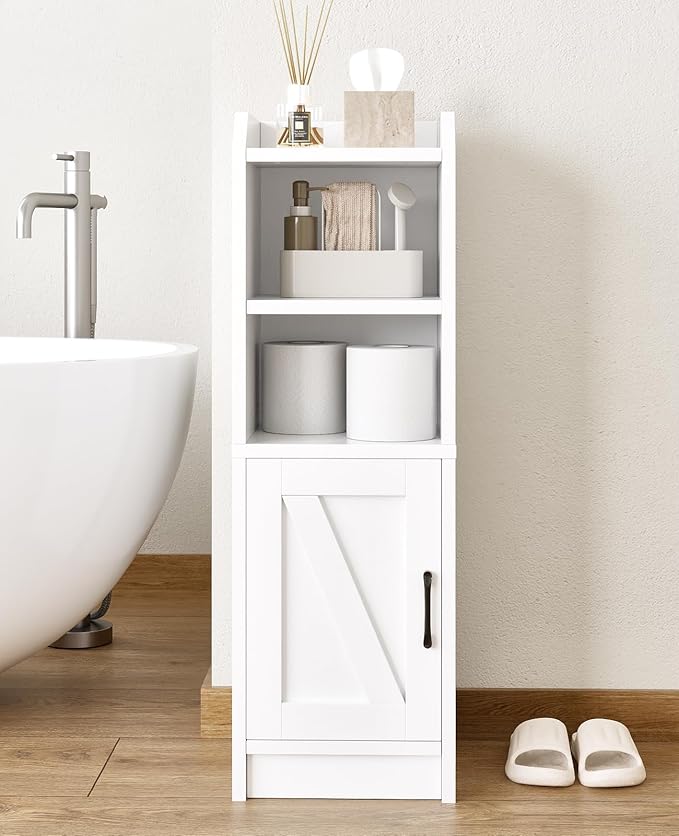 Narrow Bathroom Storage Cabinet with Door & Adjustable Shelf, 9.8" W Slim Storage Cabinet for Small Spaces, Skinny Toilet Paper Cabinet, 9.8" W × 7.9" D × 29.5" H, White by Unknown