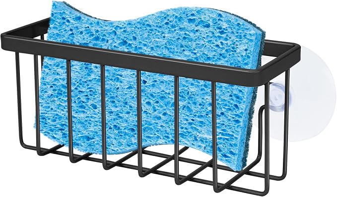 SHFKS Sponge Holder for Kitchen Sink Suction,Dish Sponge Holder-Black | Kitchen Sink Caddy for Sponges, Scrubbers, Soap by SHFKS