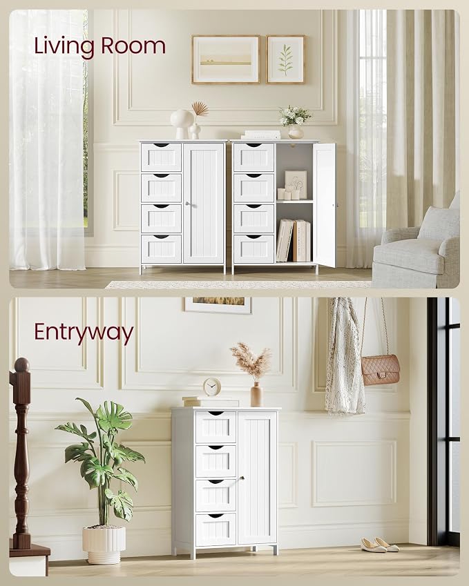 VASAGLE Storage Cabinet with Drawers, Freestanding Floor Cabinet with Door, 11.8 x 21.7 x 32.3 Inches, Adjustable Shelf, for Bathroom, Living Room, Kitchen, Cloud White ULHC041WH01S - Image 7