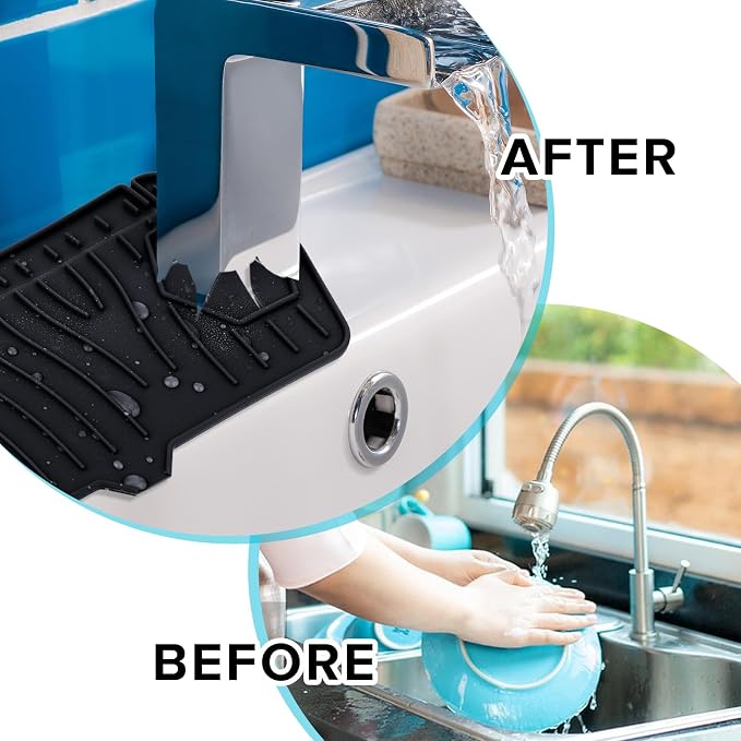 Silicone Sink Splash Guard Kitchen Splash Guard for Sink Splash Prevention Faucet Mat for Kitchen Sink Faucet Guard, Draining Mat Faucet Mat for Kitchen Sink Faucet Splash Guard（Black） - Image 6