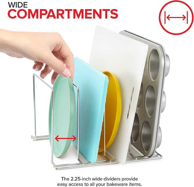 Stock Your Home Kitchen Cabinet Organizer, Chrome (2 Pack) Steel Baking Sheet Holder with 4 Slots for Cabinet, Bakeware Organizer, Divider for Cutting Boards, Pot Lids, Pan Lids, Cookie Sheets - Image 4