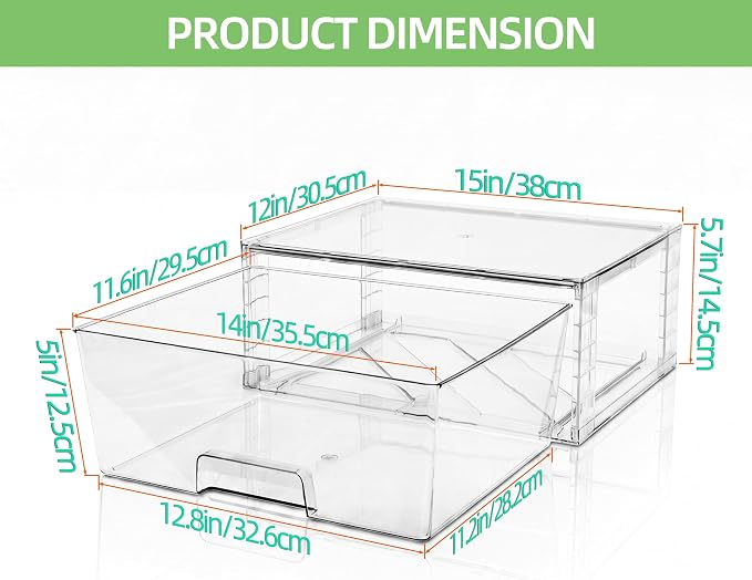 Wide Large Stackable Storage Drawers(3 Pack),Multi-purpose Clear Plastic Organizer Bins with Handles, Easy to Assemble for Bathroom Home Closet Under Sink Kitchen Pantry Medicine Cabinet - Image 3