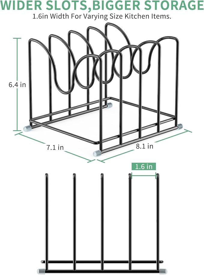 Pot Lid Organizer Rack,1.6in Wide Cutting Board Organizer for Pan Lids,Baking Sheets,Cookie Sheets, with 4 Slots,Cutting Board Holder Rack (2PC-Large) - Image 2