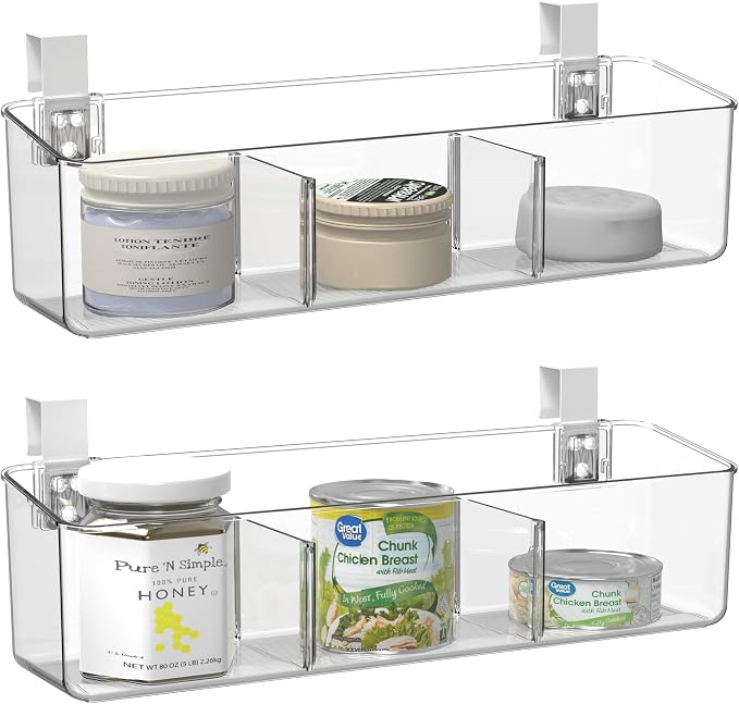 2 Pack Plastic Over Cabinet Door Organizer with Removable Hooks, Clear Hanging Baskets for Organizing Over the Cabinet Organizer Holder for Kitchen, Bathroom-Hang Outside or Inside Door-XL by vacane