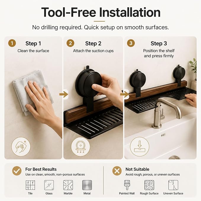 Bathroom Over Sink Shelf, 23.6 Inch No Drill Sink Organizer | Bathroom Counter Storage Rack for Toothbrush, Soap, Skincare and Accessories, Black - Image 7