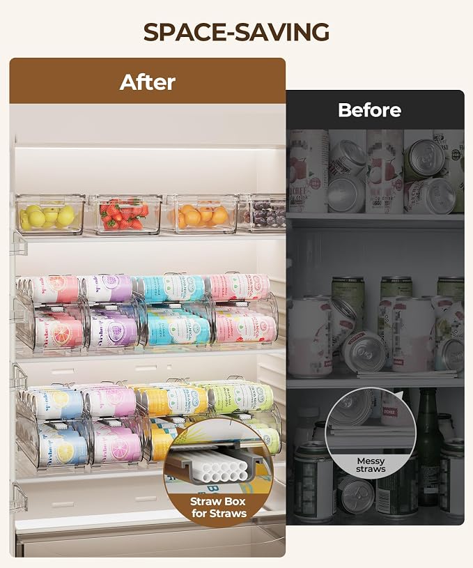 Drink Organizer for Fridge, Soda Can Organizer Dispenser for Refrigerator with Automatic Rolling,Organize Standard Size 11.15oz or 12oz Cans Drink,Save space for Fridge、Kitchen、countertop （4 pack） - Image 6