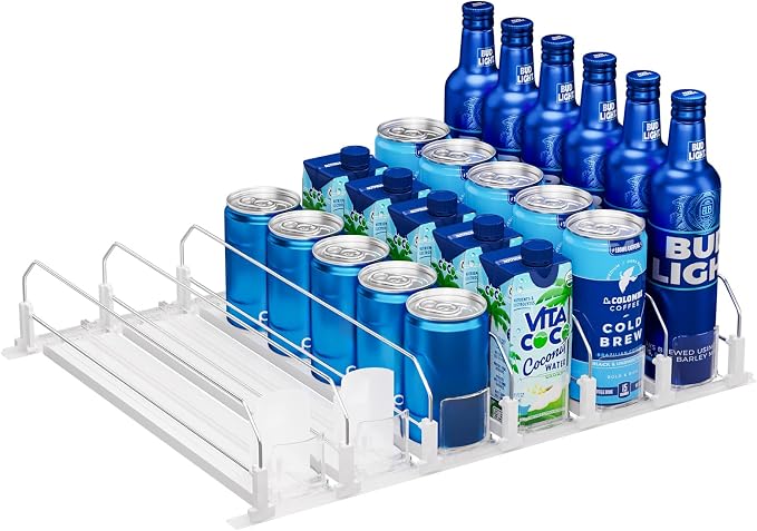 Puricon Drink Organizer for Fridge, Soda Can Organizer -6 Rows, White | Self-Pushing Spring-Loaded Drink Dispenser for Refrigerator, Holds Soda, Beer & Water Bottles Neatly in Rows by Puricon