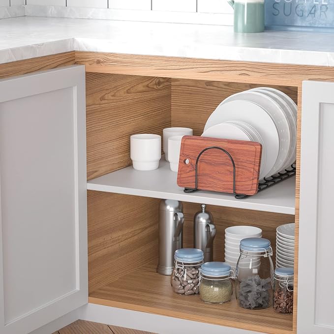 JAQ Pan Organizer Rack for Cabinet, Pot Lid Holder & Baking Sheet Organizer, Plate and Cutting Board Rack for Kitchen Countertop or Cabinet (2 Pack, Black) - Image 2