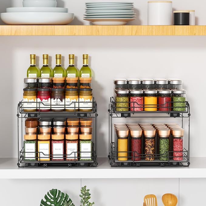 RCHYFEED 2 Tier Pull Out Spice Rack Organizer for Cabinet,11.5"Wx10.5Dx9.5H | Height Adjustable Spice Organization for Cabinet Metal Slide Out Spice Rack Heavy Duty Vertical Spice Rack for Cabinet,Pantry - Image 9