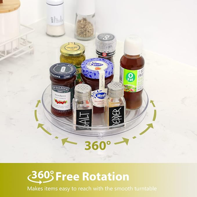 Guzon 4 Pack Lazy Susan Turntable, 9 Inch Rotating Organizer with Handles | Pantry Organizers and Storage, Clear BPA-Free Spice Rack for Cabinet, Kitchen, Refrigerator, Table Top, Pantry, Countertop - Image 2