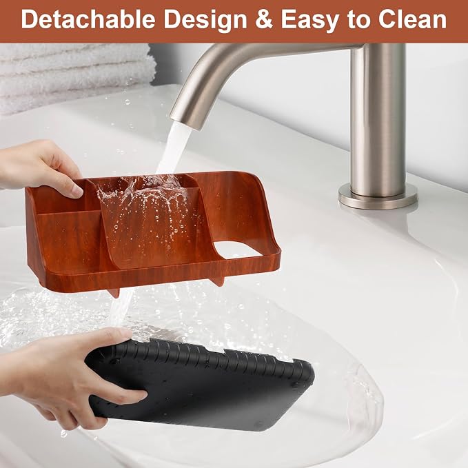 GFWARE Bathroom Decor and Accessories - Detachable 7 Slots Kids Electric Toothbrush and Toothpaste Holde for Bathroom Tray Countertop Vanity Storage, Bathroom Sink Storage Organizer, Red Wood - Image 3