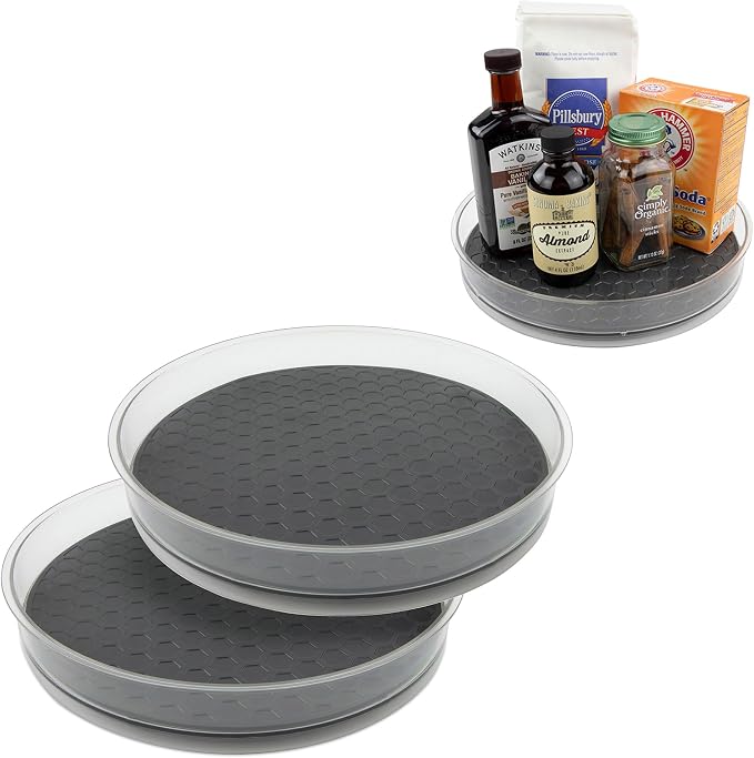 Spectrum Medium Lazy Susan Organizers 9.5 in Pack of 2 for Cabinet Pantry Table Rotating Kitchen Storage Spice Rack Fridge Organization, Charcoal Gray Spinning Turntable for Sauces Jams Condiments by Spectrum