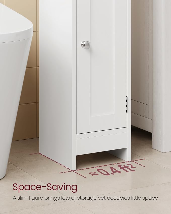 VASAGLE Small Storage Corner Floor Cabinet with Door, 7.9 x 7.1 x 36.2 Inches, Narrow Toilet Paper Storage Holder, Adjustable Shelves, for Bathroom, Living Room, Small Spaces, Cloud White UBBC311W01 - Image 7