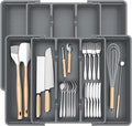Large Expandable Silverware Drawer Organizer, Utensil Tray | Kitchen Drawer Organizer for Spoons/Forks/Knives, Multipurpose & BPA Free Cutlery Tray(2 Pack, Gray) by Unknown