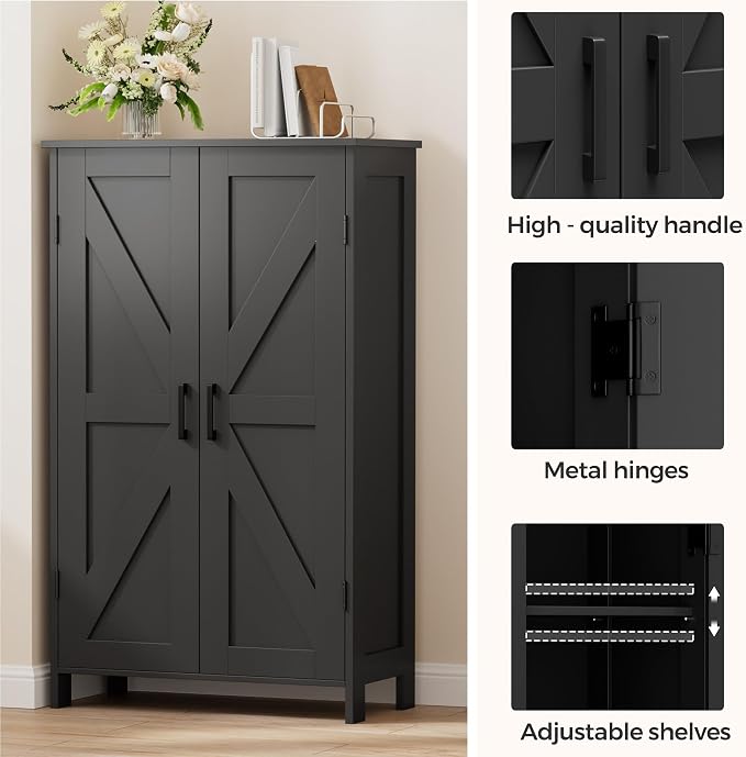 Homleke 43.3" H Farmhouse Bathroom Storage Cabinet with Adjustable Shelves | Freestanding Storage Cabinet with Barn Doors for Bathroom, Kitchen, Living Room, Dining Room & Entryway, Black - Image 6