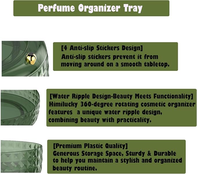 Makeup Perfume Organizer, 9 Inch /23cm 360 Degree Rotating Skincare Organizer, Cosmetics Organizer for Dresser Bathroom Bedroom Countertop Kitchen Pantry Cabinet Vanity Tray Refrigerator, Dark Green - Image 7
