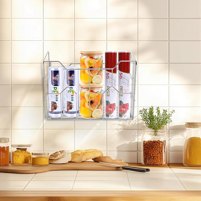 Cididu 2 Pack Kitchen Wrap Organizer Rack Wall Mount, Cabinet Door Organizer Storage, Wall Rack Basket Sturdy Steel Wire, Tall Inside Cabinet Holder for Aluminum Foil Plastic Wrap Wax Paper - Image 6