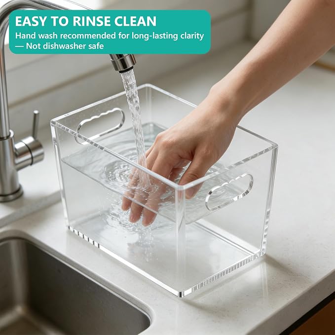 4 Pack Clear Storage Bins, PET Pantry Organizers & No-Tip Storage Containers with Cutout Handles for Fridge Freezer Kitchen Cabinet Closet Countertop, Nestable Open Top Organization Bins Save Space - Image 7