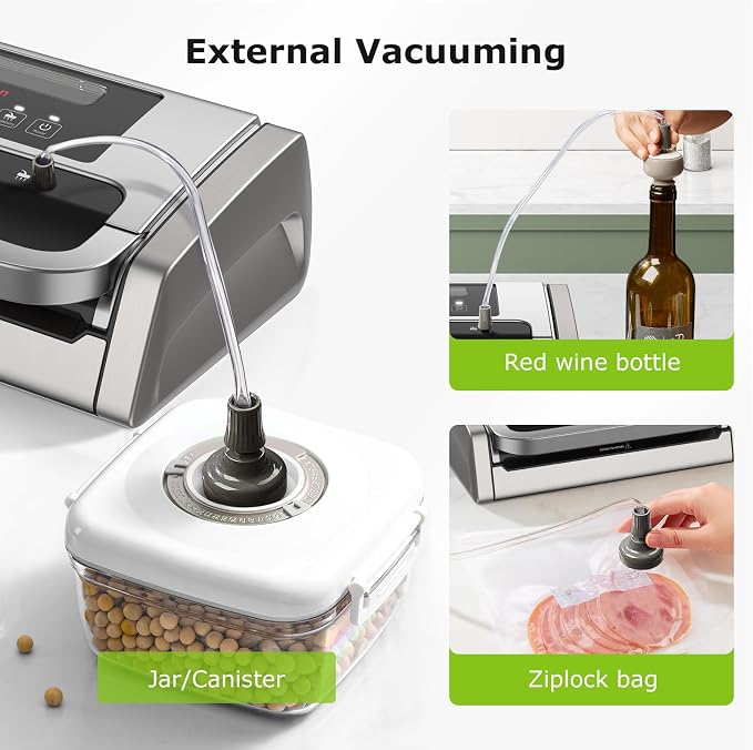 Bonsenkitchen Vacuum Sealer Machine with Globefish Technology, Low-Noise | Powerful Food Vacuum Sealer, High-Speed Continuous Working, Built-in Cutter & Bag Storage for Food Preservation, Silver - Image 5