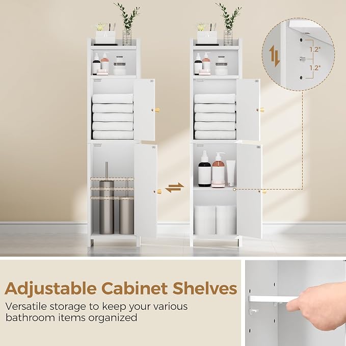 BEWISHOME Small Bathroom Storage Cabinet, 2 Doors Narrow Bathroom Cabinet | Storage Cabinet with Adjustable Shelves, Narrow Toilet Paper Cabinet 7.9"D x 7.9"W x 31.5"H, for Small Spaces, White YYG03W - Image 5
