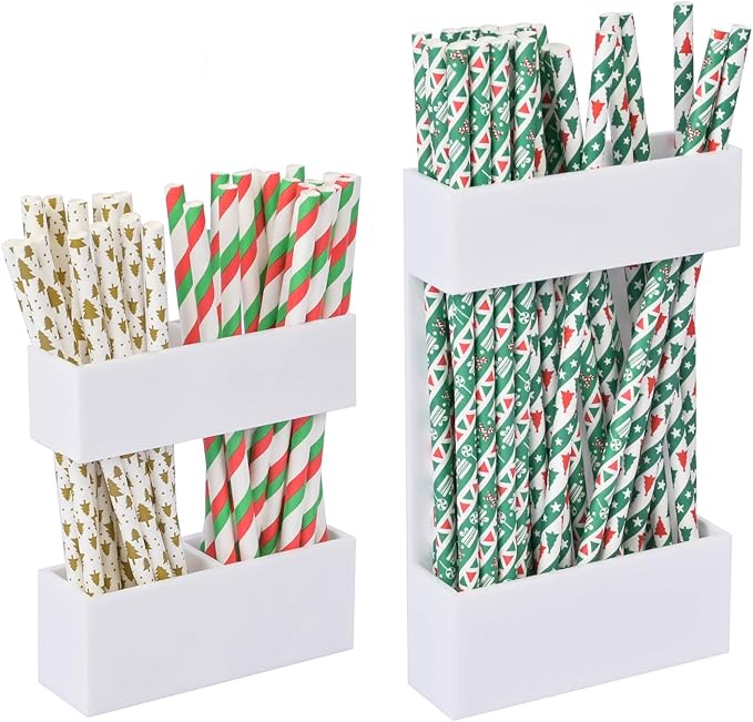 2 PACK Small Acrylic Straw Holder for Cabinet Doors，Straw Organizer Storage with Most Sizes，Multi-Function Kitchen Accessories Container with Adhesive Round Pads(whtie) by Unknown