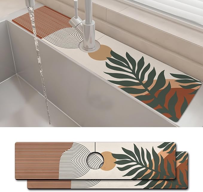 2PCS 24" X 5.5" Kitchen Sink Splash Guard Faucet Mat Boho Super Absorbent Fast Drying Faucet Guard & Draining Mat Sink Splash Guard Behind Faucet for Kitchen, Bathroom by Unknown