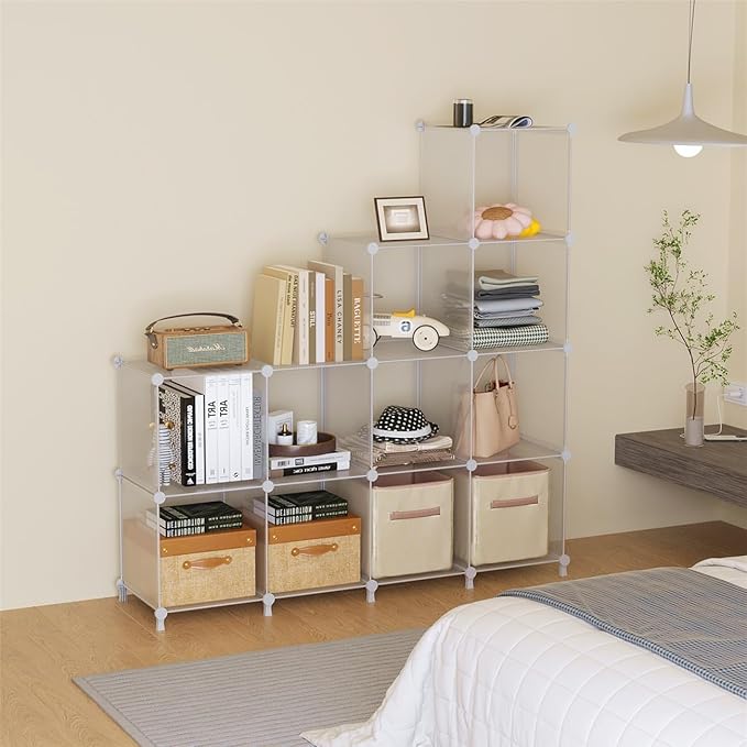 AWTATOS Closet Organizers, 12 Cube Storage Organizer, Transparent Twill | Portable Closet Organizers Storage Shelves, DIY Stackable Plastic Clothes Organizer Shelving for Home, Bedroom - Image 4