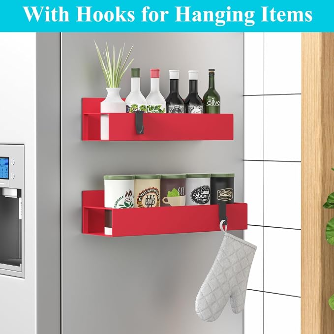 2 Pack Magnetic Spice Storage Rack Organizer for Refrigerator and Oven, Red Fridge Organizers and Storage | Magnetic Shelves Heavy Duty for Fridge in Kitchen, Seasoning Storage Organizer, For Oven Washer and Dryer, For Heavier Items - Image 2