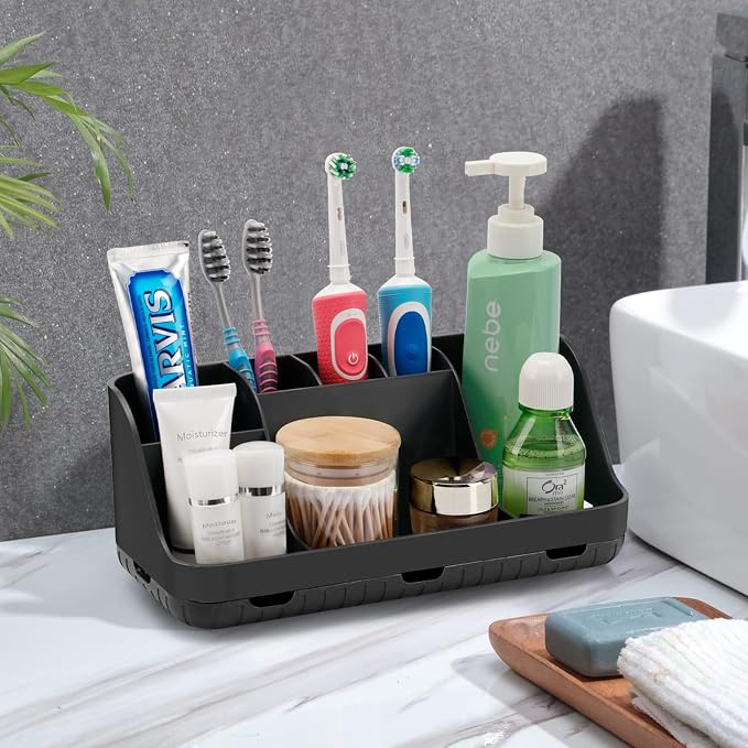 GFWARE Black Toothbrush Holder - 7 Slots Bathroom Organizer Countertop with Drainage Matte Black Electric Toothbrush and Toothpaste Holder for Bathroom Accessories Organization Vanity Sink Storage | Detachable 7 Slots Matte Black Kid Electric Toothbrus... - Image 6
