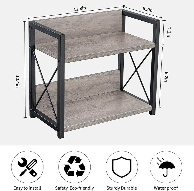Giikin Countertop Shelf Organizer, 2 Tier Kitchen Spice Rack for Countertop, Wood Kitchen Counter Shelf for Home, Coffee Station Organizer (Grey,S) - Image 7