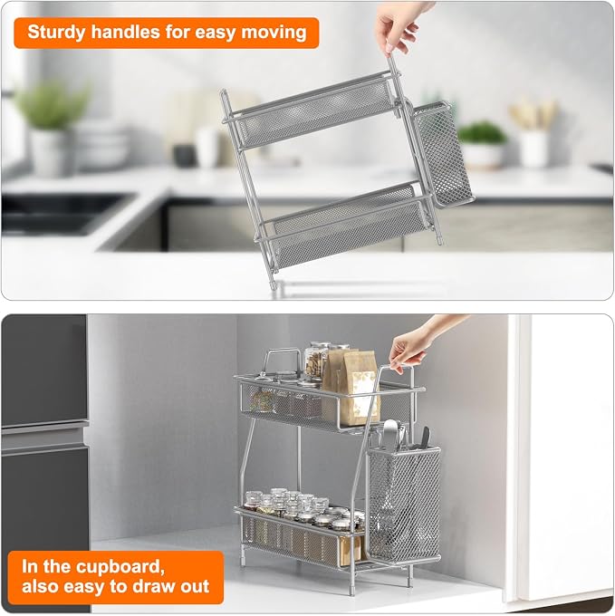 Spice Rack Organizer for Kitchen Counter, Spices Organizer and Storage Seasoning Organizer for Cabinet, Kitchen Metal Countertop Organizer with Side Basket (Grey) - Image 4