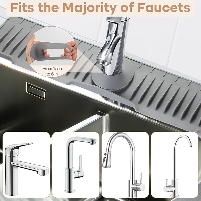 24 Inch Faucet Mat for Kitchen Sink, Kitchen Sink Splash Guard | Sink Protector, Upgrade, Silicone, 10°Slope Fast Self-draining, Snap Lock Fit for Kitchen and Bathroom Countertop - Image 4