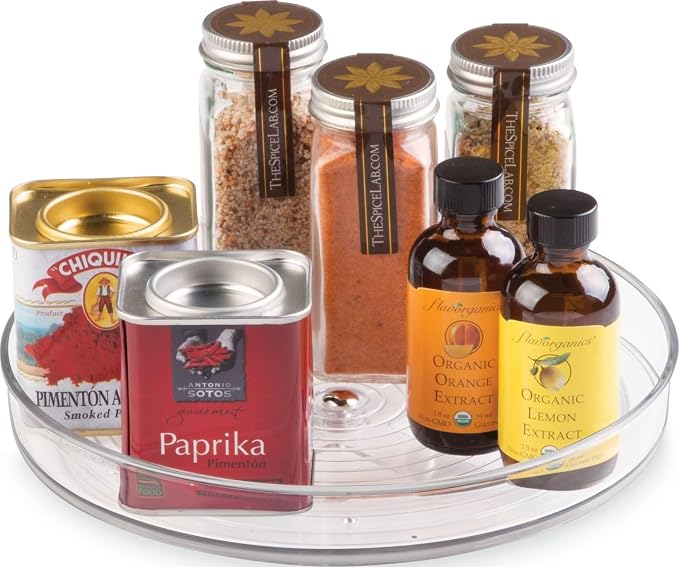 iDesign 9-Inch Lazy Susan Organizer | Small Turntable, For Cabinet or Pantry, Clear by iDesign