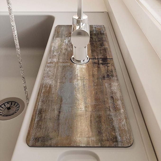 MCALK Dark Brown Kitchen Sink Faucet Mat Splash Guard, Absorbent Quick-Dry Kitchen Sink Mat - Ideal for Splash Guard & Drip Catching with Abstract Art Decor( 1pc 15"x5.5") - Image 7