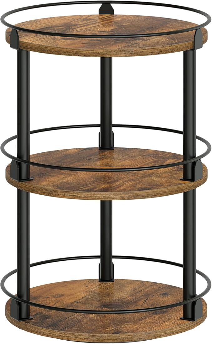 3-Tier Lazy Susan Organizer, Rotating Spice Rack, Spinning Organizer, Industrial Turntable Spice Rack Organizer for Cabinet, Kitchen Countertop, Pantry, Rustic Brown and Black SR23BR by Yatiney