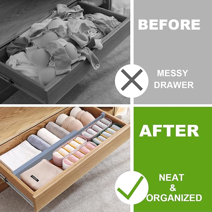Bamboo Drawer Dividers Organizers, Expandable Drawer Separators Splitter,17-22 inches Long Adjustable Spring-loaded Organizer for Large Utensil, Clothes, Tools Drawers (Grey) - Image 3