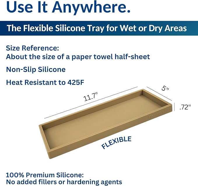 Silicone Countertop & Vanity Tray – 11.7” Bathroom Counter Tray | Bathroom Tray, Bathroom Tray Countertop, Tray for Bathroom Counter, Silicone Kitchen Tray for Counter & Countertop Organizer - Image 3