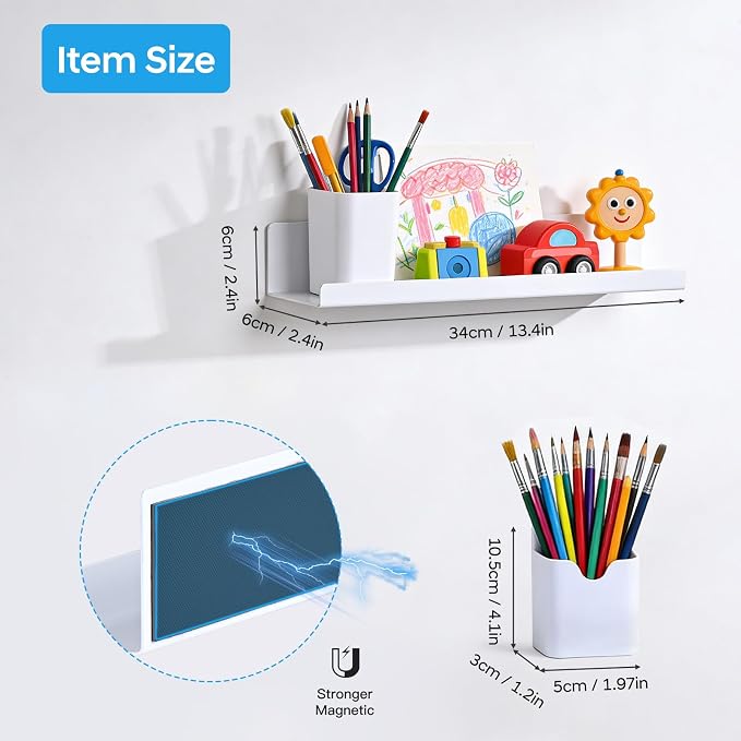 2 Pack 13.5" Metal Magnetic Bookshelf for Whiteboard, Strong Reusable Magnetic Display Shelf, Holds up to 12 lbs, Storage Organizer for Classroom, Kids Room, Office, Kitchen & Garage - Image 4