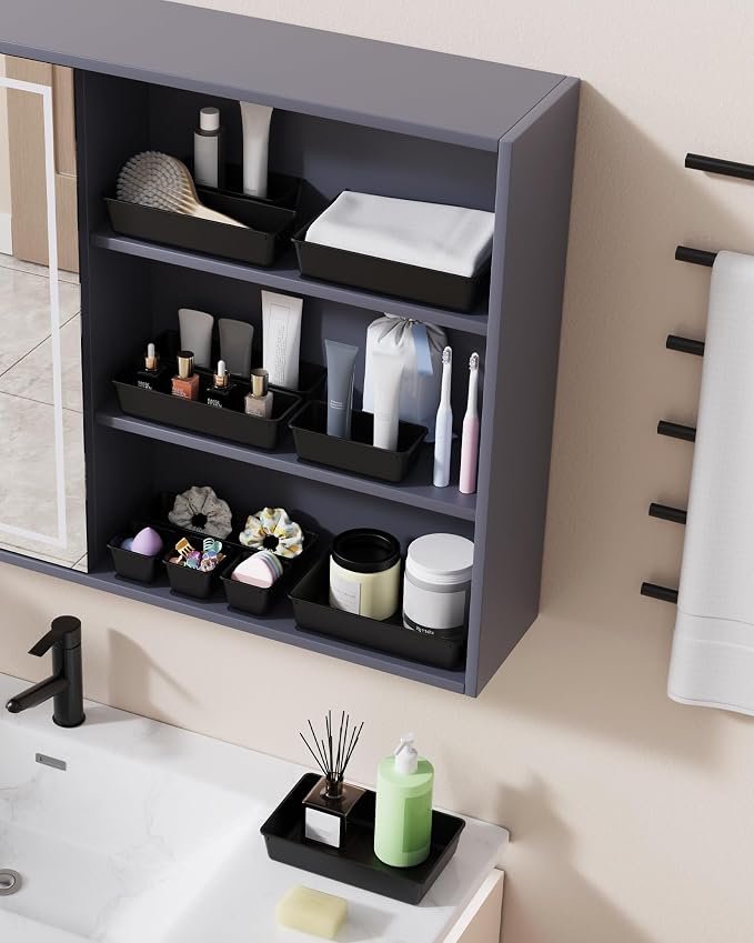 BiuLeon 25 PCS Plastic Drawer Organizers Set, 4-Sizes Vanity and Makeup Organizer, Desk and bathroom Drawer Organizer Trays, Organizers and Storage for Makeup, Jewelry, Gadgets, Utensils (Black) - Image 6