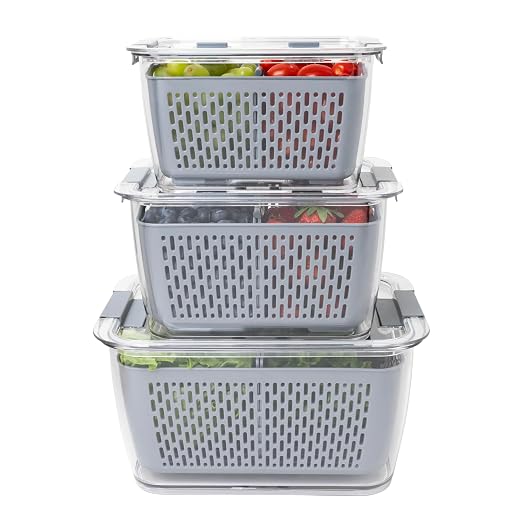 Kitchen Spaces Stackable Fridge Storage Colander Containers, Variety Pack | 3 Sizes to Store Fresh Produce, Organize Washed Fruits and Veggies, Snap and Seal Lids with Adjustable Vents, Hand Wash Only - Image 3