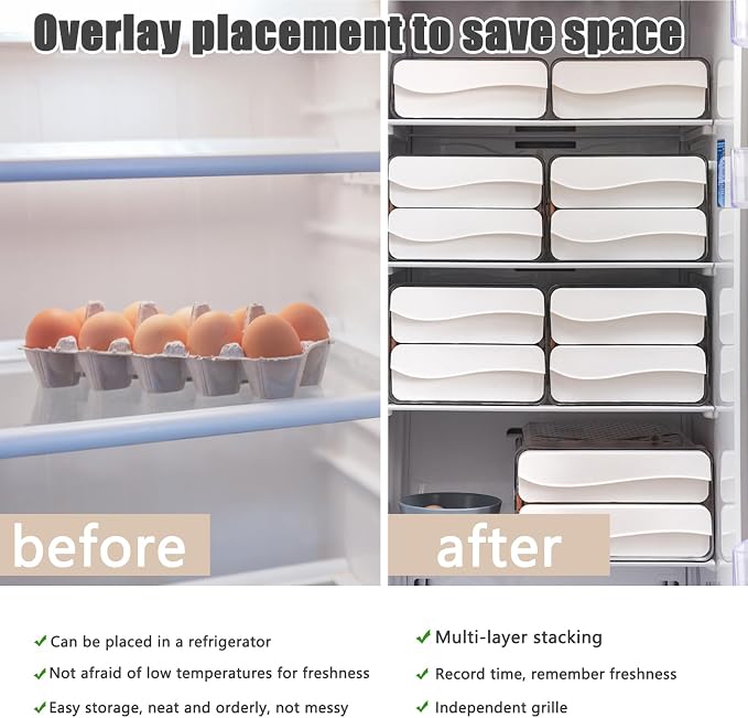 60 Egg Drawer Organizer for Refrigerator,2 Layers Transparent Egg Holder Tray for Fridge Stackable Eggs Storage Tray with Timescale - Image 4