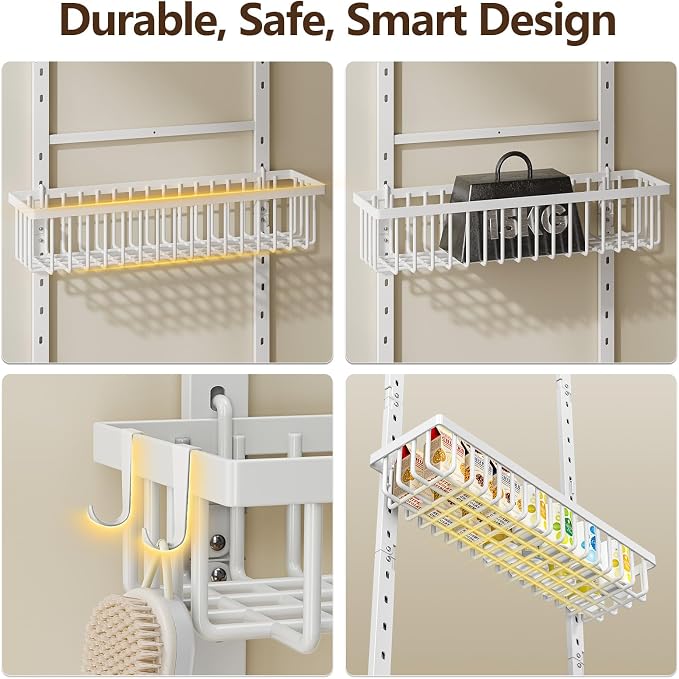 POKIPO 9 Tier Over The Door Pantry Organizer, 2 in 1 Wall Mount or Hanging Spice Rack with Adjustable Deep Basket, Heavy-Duty Seasoning Organizer and Storage for Kitchen Cabinet Closet Bathroom - Image 4