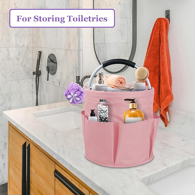 2Pcs 17L College Shower Caddy for Women, Bathroom Cleaning Caddy with Handle, 600D Oxford Fabric Cleaning Supplies Bucket, Multifunctional Storage Basket for Dorm, Family, Pink + Transparent - Image 7