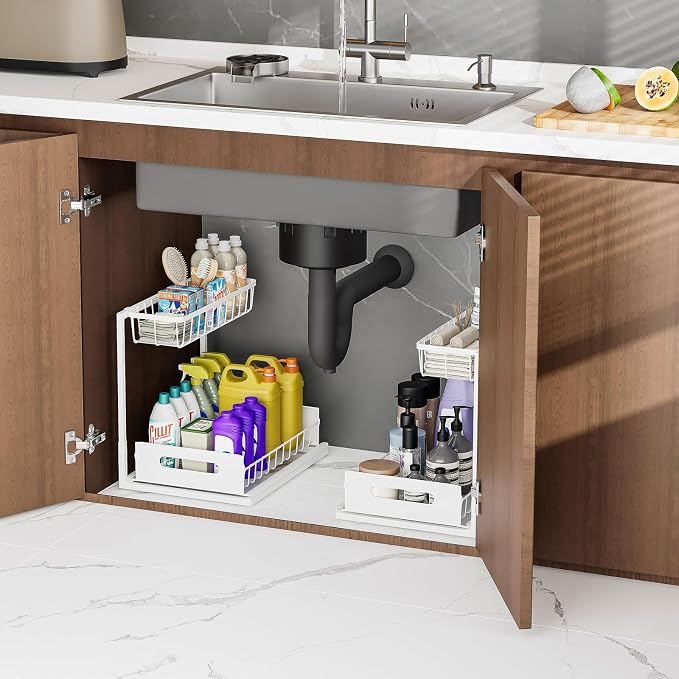 Ceetug Slide Out Under Sink Organizers and Storage, White, 2 Pack | 2 Tier, Sturdy Metal, Cabinet Organizer, for Kitchen Bathroom - Image 6
