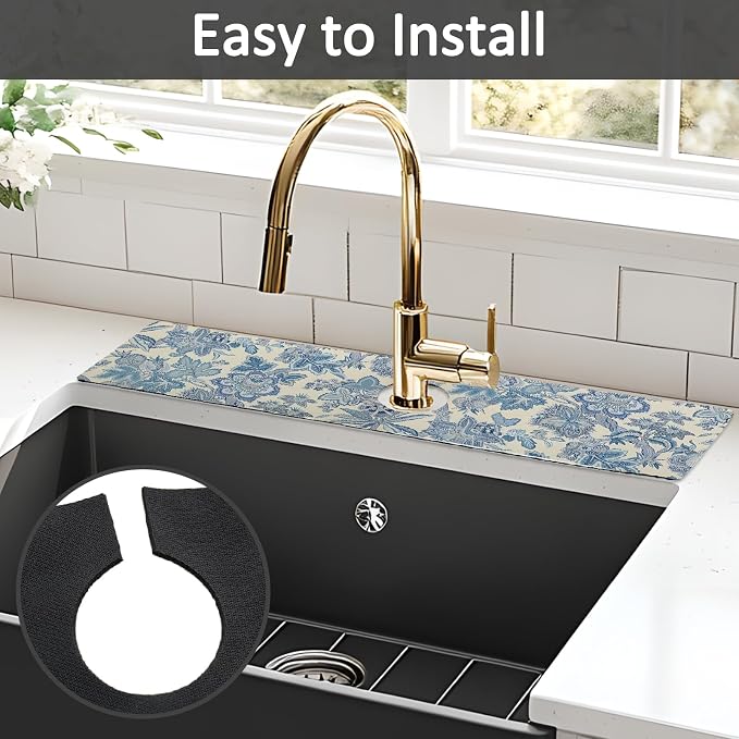 24" X 5.5" Kitchen Sink Splash Guard Faucet Mat Flora Super Absorbent Fast Drying Faucet Guard & Draining Mat Sink Splash Guard Behind Faucet for Kitchen, Bathroom - Image 5