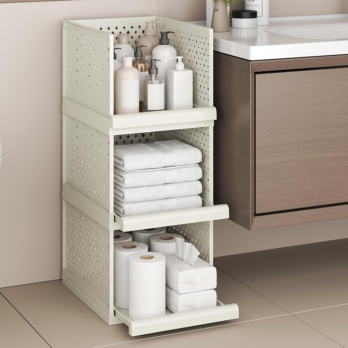 Bathroom Shelf, 3pcs Storage Drawers Organiser, 24.2" Stackable Cabinet | Large Organizer Boxes for Bedroom, Bathroom, Living Room, Kitchen, Office, Entrance, 12.8" wide by ZHYOCOGY