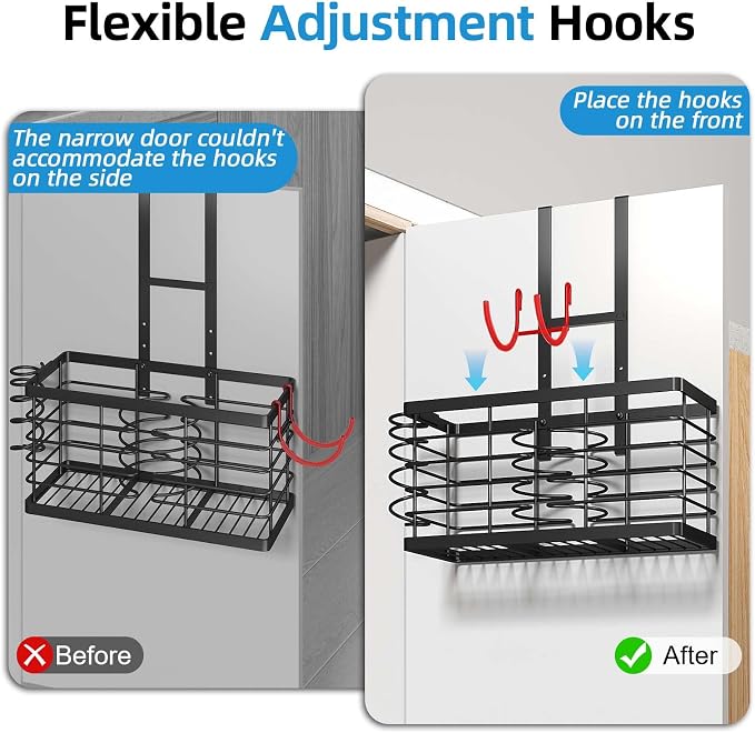 2026 Upgraded 3-in-1 Universal Hair Tool Organizer, XL Size, Black | Adjustable Height Metal Hair Dryer Holder, Wall Mounted, Over Cabinet Door, Countertop, Bathroom Storage - Image 6